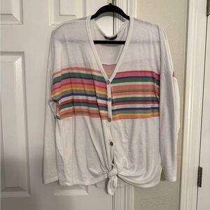 Striped White Cardigan Sweater